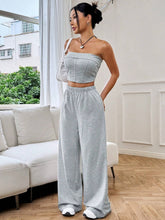 Women's Stylish Casual Fold-Over Bandeau Top And Wide Leg Pants Set